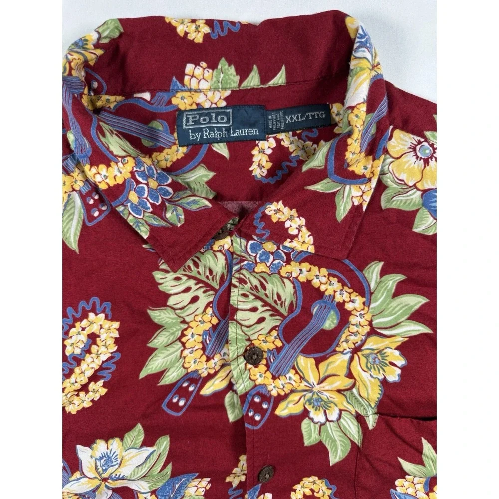 Vintage Polo Ralph Lauren Hawaiian Camp Shirt XXL Red Rayon Aloha Korea